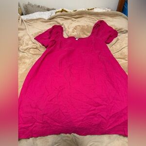 A new day Fuchsia Short Sleeve Square Neck Smocked Top Linen Blend Dress XXL